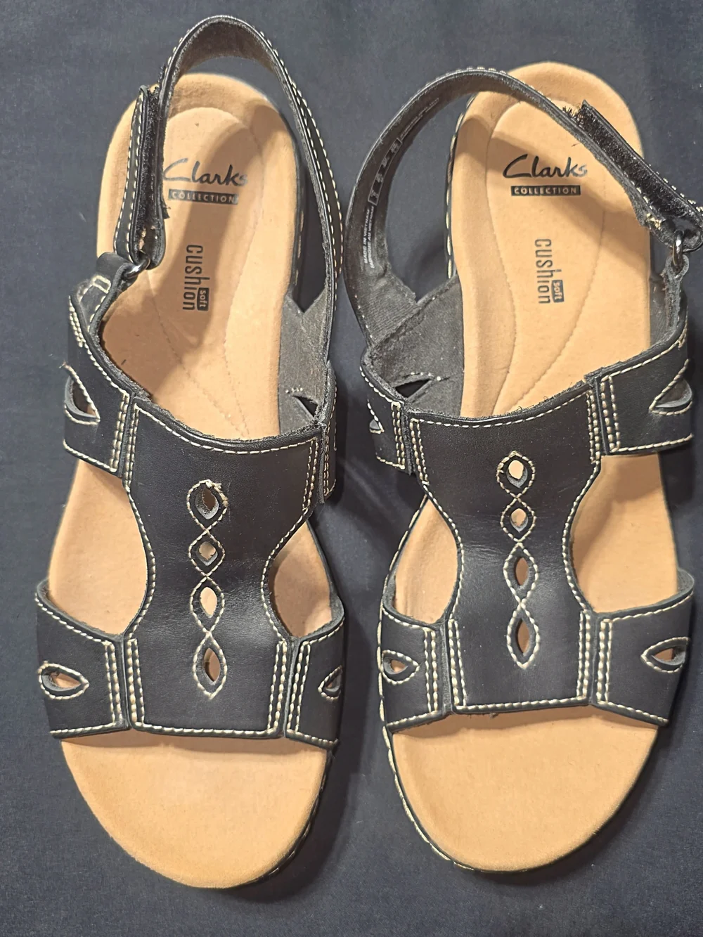 Clarks Leisa Lakelyn Black Leather Open-Toe Cushion Comfort Slingback Sandals 8½